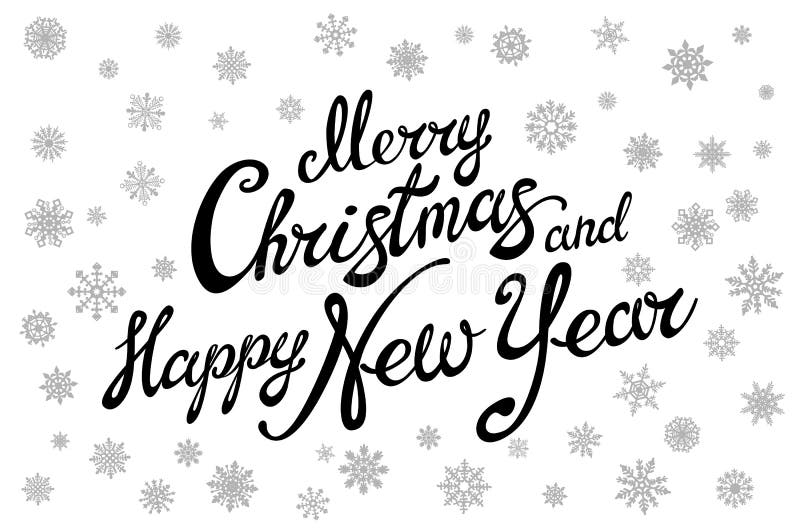 Glad jul och lyckligt nytt år som är typografiska på skinande Xmas-bakgrund med vinterlandskap med snöflingakortet Vektorillus