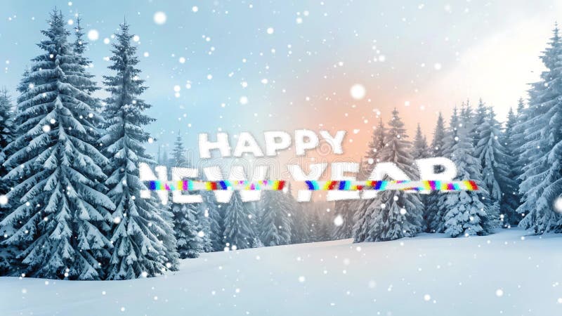Glad nyårssnäckanimering med Winter Forest Background och animerad text royaltyfri illustrationer