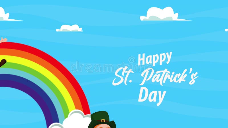 Glad saint-patricks-dag-brev med leprechaun-skjutning i regnbåge