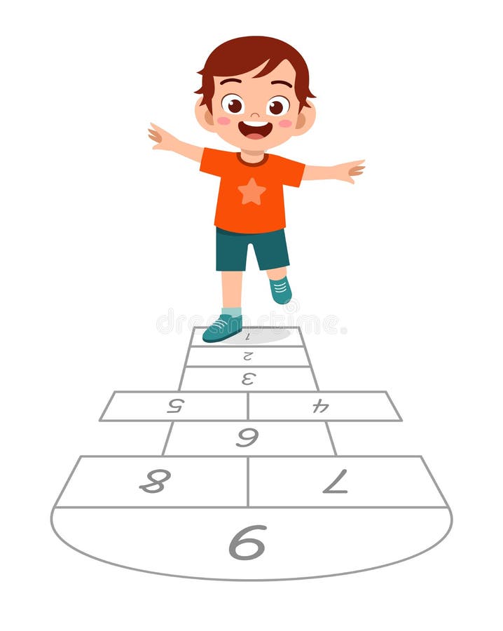 happy cute little kid boy play hopscotch. happy cute little kid boy play hopscotch