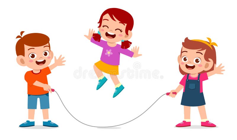 happy cute kid boy and girl play jump rope. happy cute kid boy and girl play jump rope