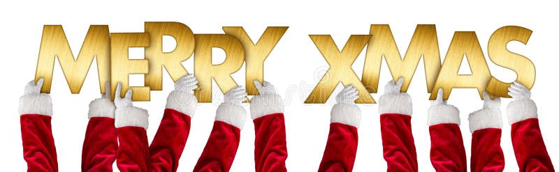 Glad xmas-jul som hälsar Santa Claus, räcker guld- bokstäver stock illustrationer