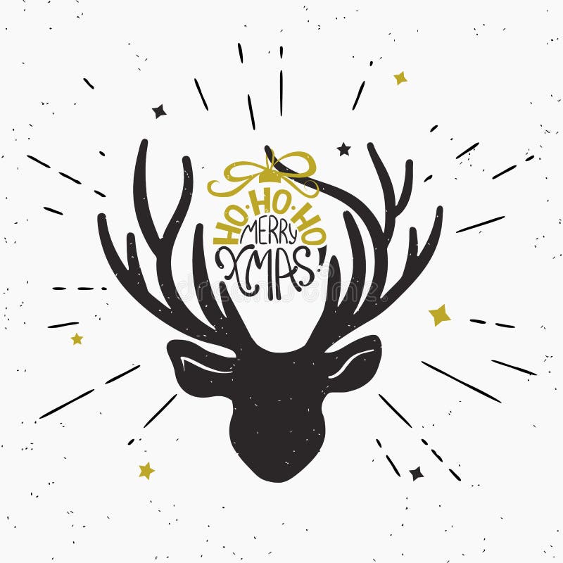 Glad xmas med konturn för hjortsvarthuvud royaltyfri illustrationer