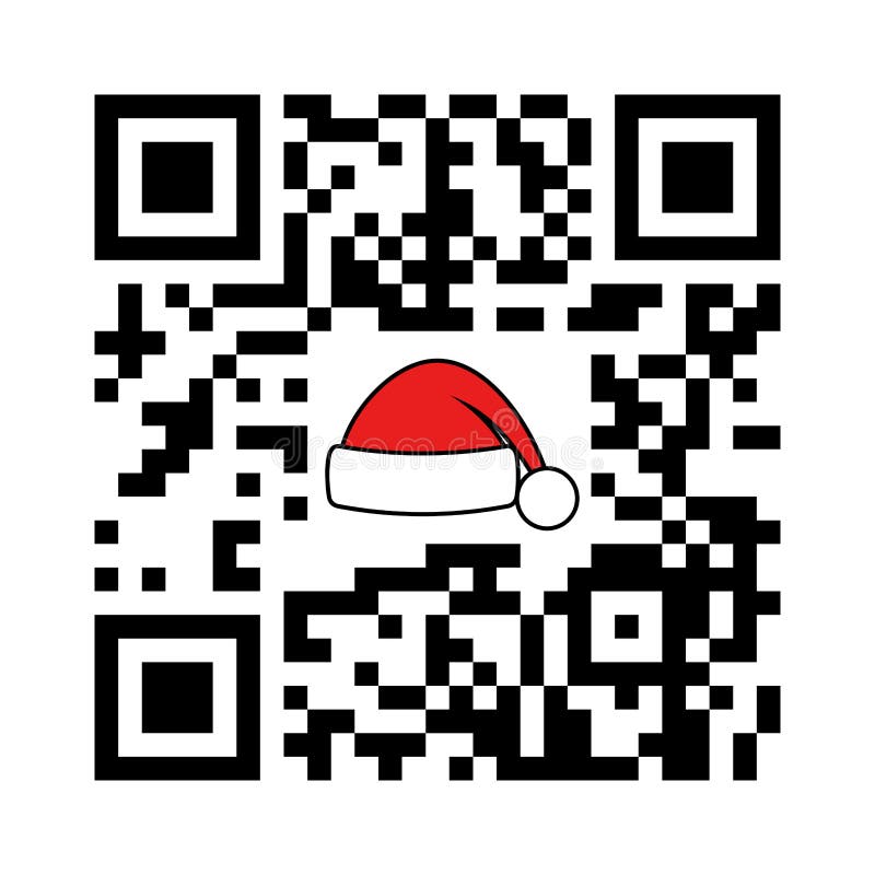 Glad Xmas Smartphone för läslig QR kod och lyckligt nytt år med jultomtenhatten royaltyfri illustrationer