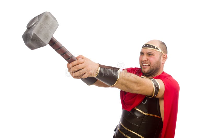 Gladiator z młotem odizolowywającym na bielu fotografia stock Gladiator z młotem odizolowywającym na bielu fotografia stock