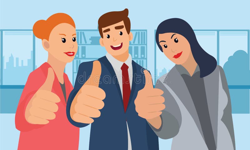 Gladlynt affärsgrupp som ger upp tummar vektor illustrationer Gladlynt affärsgrupp som ger upp tummar vektor illustrationer