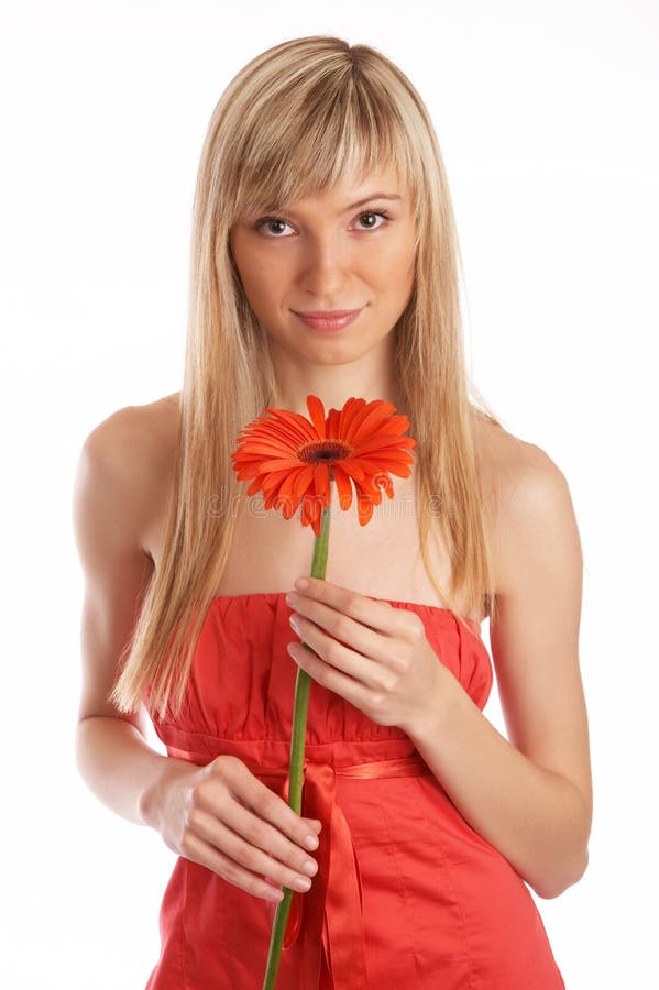 Glamor girl in a orange dress