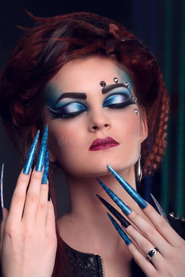 Glamor Woman with Long Nail and Bright Makeup Stock Photo - Image of
