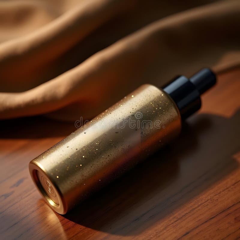 Artistic Elegance Luxe Haircare Bottle with Gold Flakes stock illustration