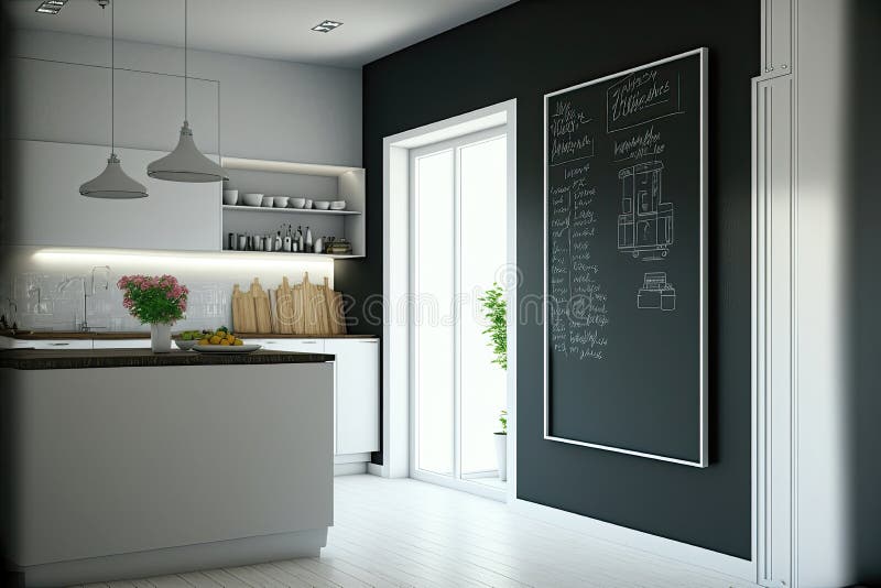Glamorous Modern Kitchen White Board Wall for Function and Style. Generative AI Stock