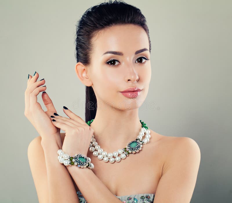 Glamorous Woman with Jewelry Necklace and Bangle Stock Image - Image of