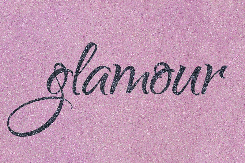 Glamour lettering word gray midnight blue black on light pink ballet slipper glitter texture. Shiny sparkle background vector illustration