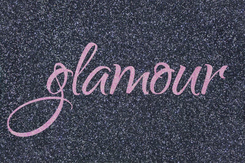 Glamour lettering word light pink ballet slipper on gray midnight blue black glitter texture. Shiny sparkle background royalty free illustration