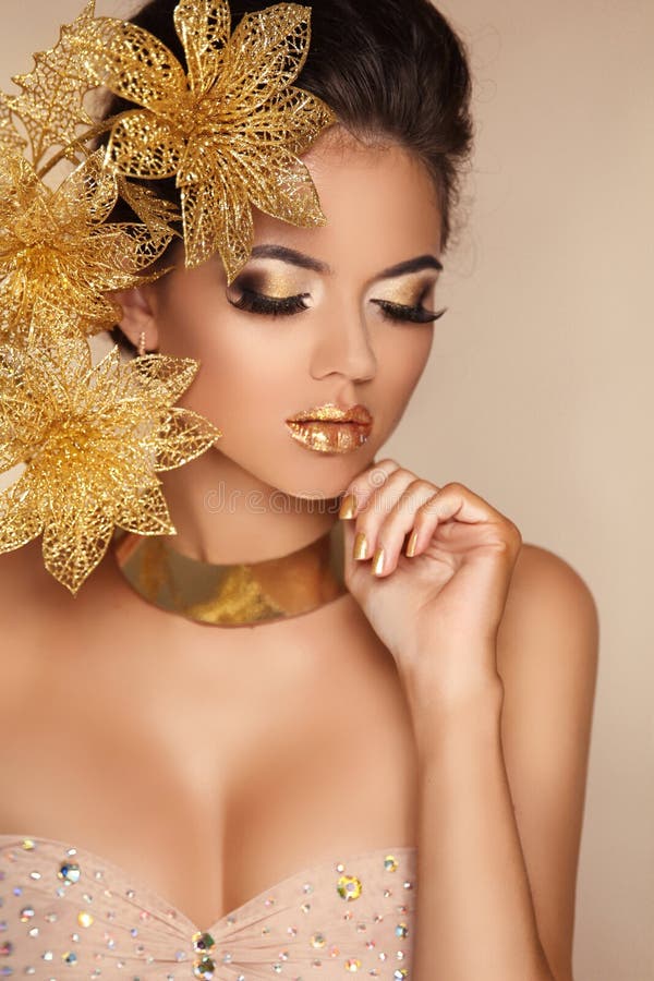 Glamour Makeup. Girl Face Close-up. Beauty Portrait royalty free stock image Glamour Makeup. Girl Face Close-up. Beauty Portrait royalty free stock image