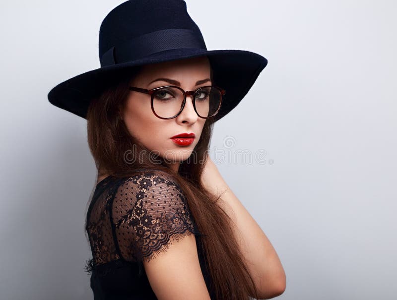 Glamour Makeup Woman Profile Posing in Fashion Hat on Dark Stock Image ...