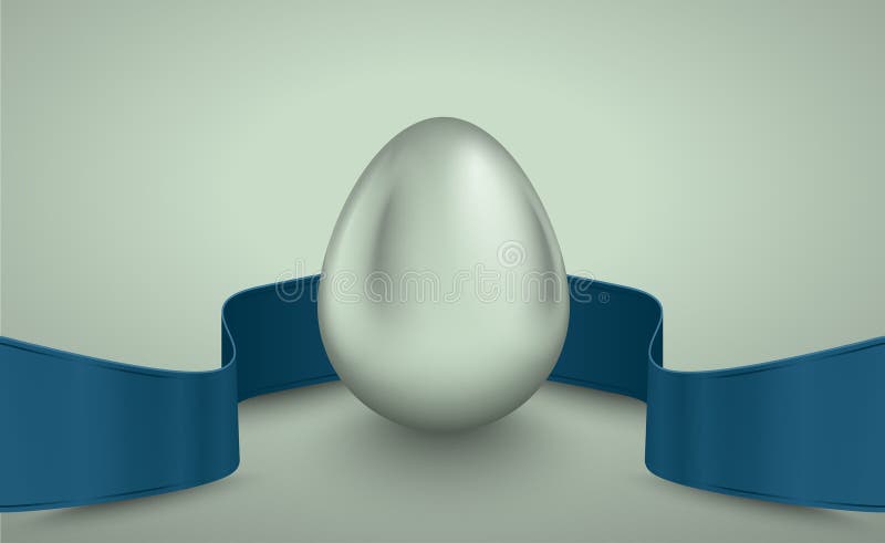 Glansigt silverägg med blått band. Bakgrundstext för grå ljusreflexband. affisch för årningsbanderoll för påsk vektor illustrationer
