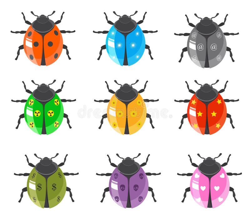 Glansowany ikony insekta biedronki set