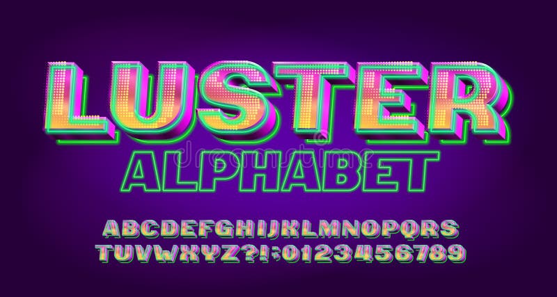 Luster alphabet font. Neon light 3d letters and numbers. Stock vector typescript for your typography design. Luster alphabet font. Neon light 3d letters and numbers. Stock vector typescript for your typography design.