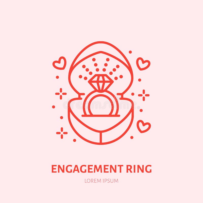 Glanzende briljante ring in de hart gestalte gegeven illustratie van de giftdoos Pictogram van de juwelen het vlakke lijn, het em vector illustratie Glanzende briljante ring in de hart gestalte gegeven illustratie van de giftdoos Pictogram van de juwelen het vlakke lijn, het em vector illustratie