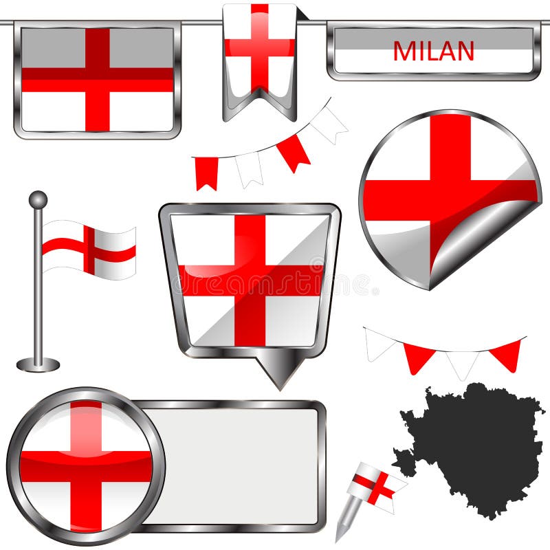 Glanzende pictogrammen met vlag van Milaan vector illustratie Glanzende pictogrammen met vlag van Milaan vector illustratie