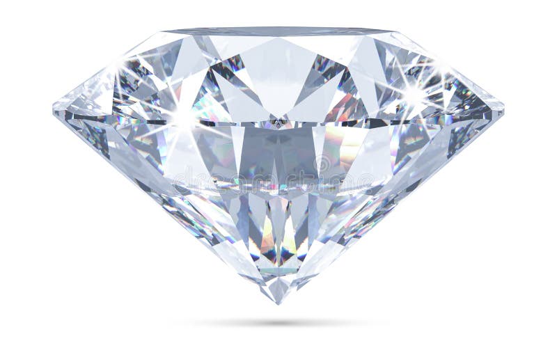 Glanzlichter, glänzender Diamant mit Schatten und glühenden Linsenfackeln 3D-Rendering-Abbildung isoliert auf