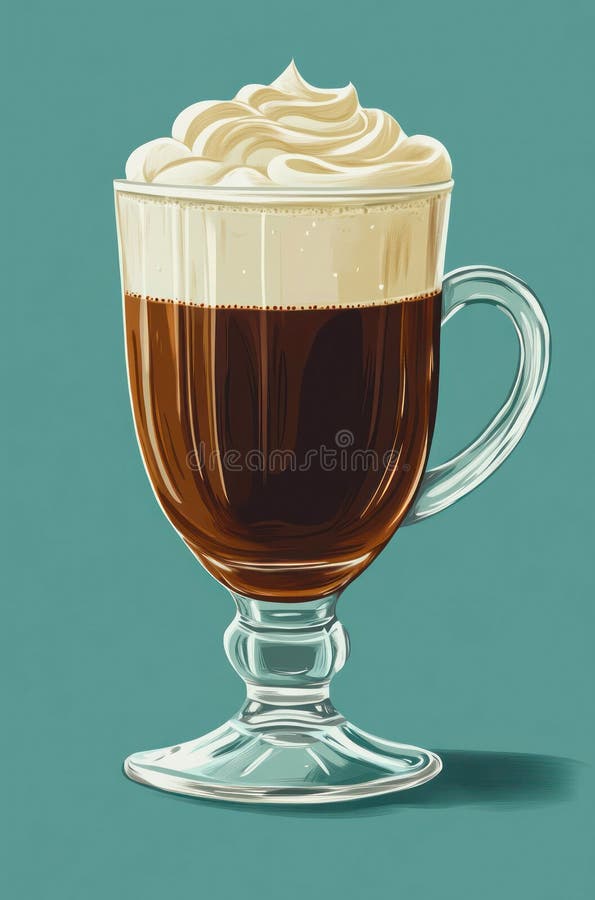 Glas av irländskt kaffe på blå bakgrund. royaltyfri illustrationer
