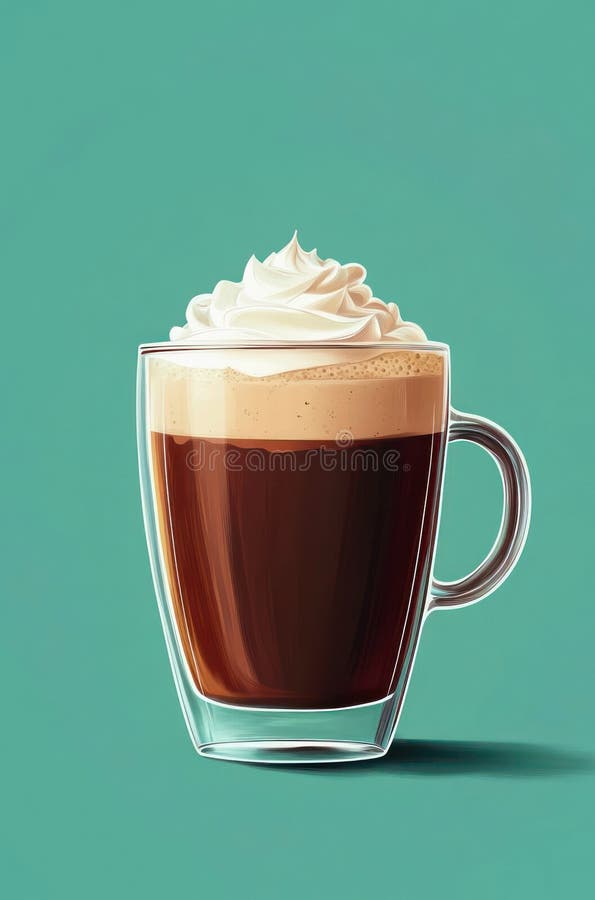 Glas av irländskt kaffe på blå bakgrund. vektor illustrationer