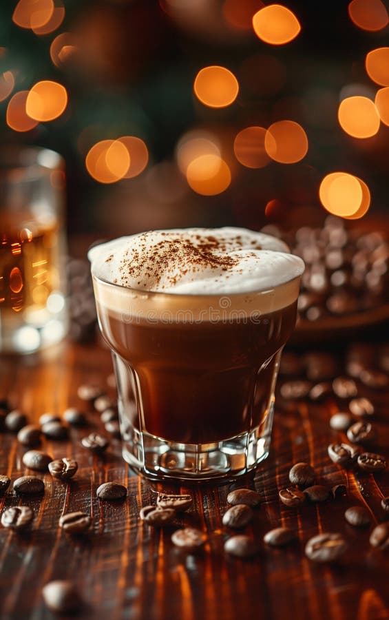 Glas av irländskt kaffe på ett träbord royaltyfri illustrationer
