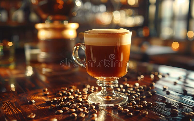 Glas av irländskt kaffe står på en barrräknare royaltyfri illustrationer