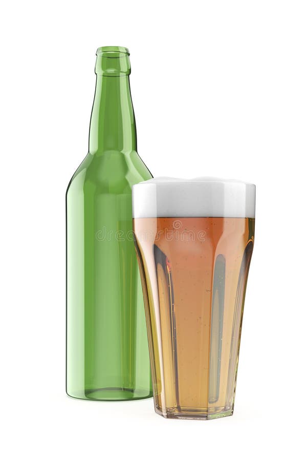 Glas Bier vor einer leeren grünen Flasche vektor abbildung