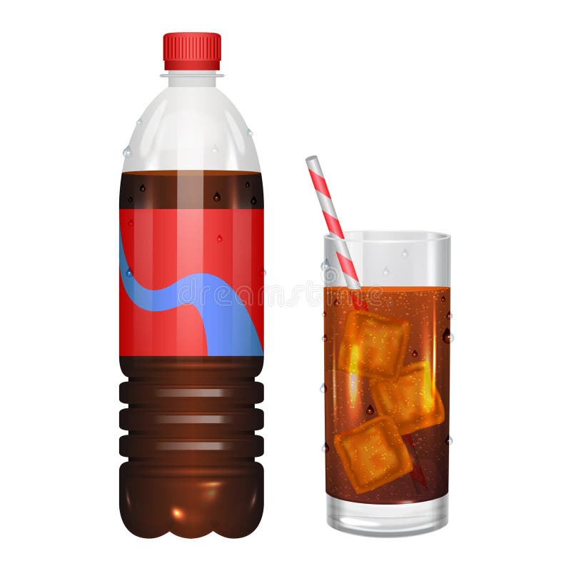 Glas Kolabaum mit Eiswürfeln und Kolabaum in der Flasche Vektor lizenzfreie abbildung Glas Kolabaum mit Eiswürfeln und Kolabaum in der Flasche Vektor lizenzfreie abbildung