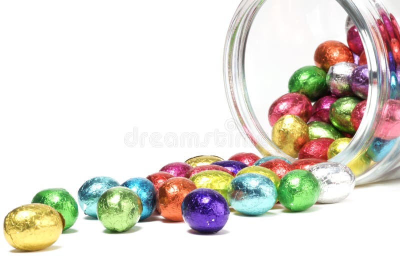 Glas mit Ostern-Schokoladen stockfoto Glas mit Ostern-Schokoladen stockfoto