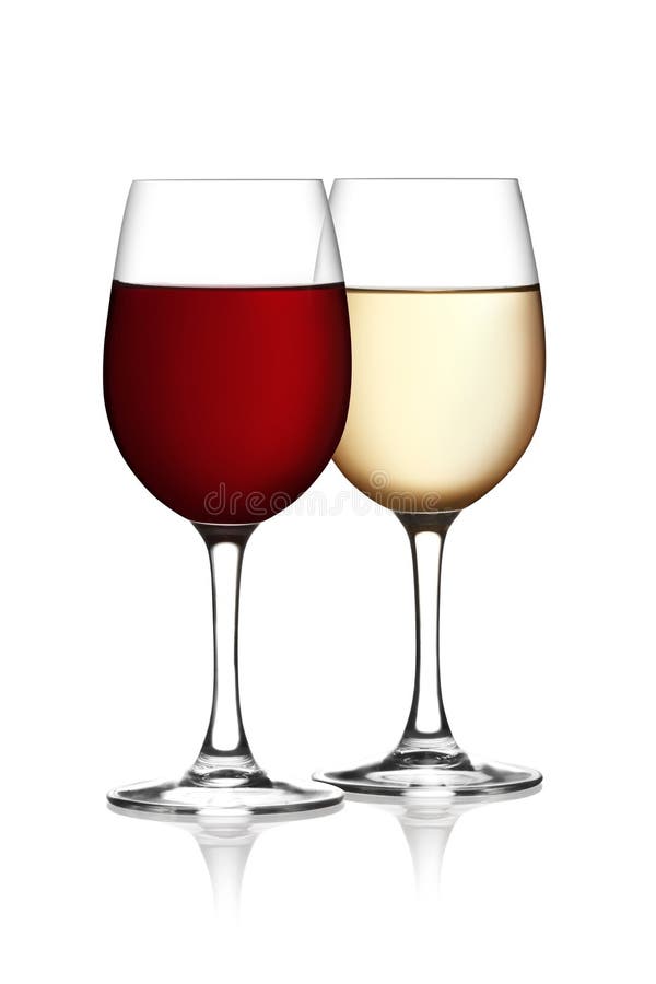 Glass of red and white wine on a white background. The file includes a clipping path. Glass of red and white wine on a white background. The file includes a clipping path.