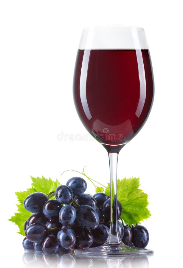 Glass of red wine with bottle and ripe grapes isolated on white. Glass of red wine with bottle and ripe grapes isolated on white