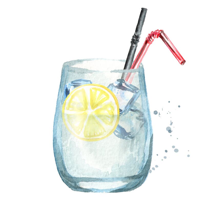 Glas van coctail met citroen en ijsblokjes Waterverfhand getrokken illustratie vector illustratie Glas van coctail met citroen en ijsblokjes Waterverfhand getrokken illustratie vector illustratie