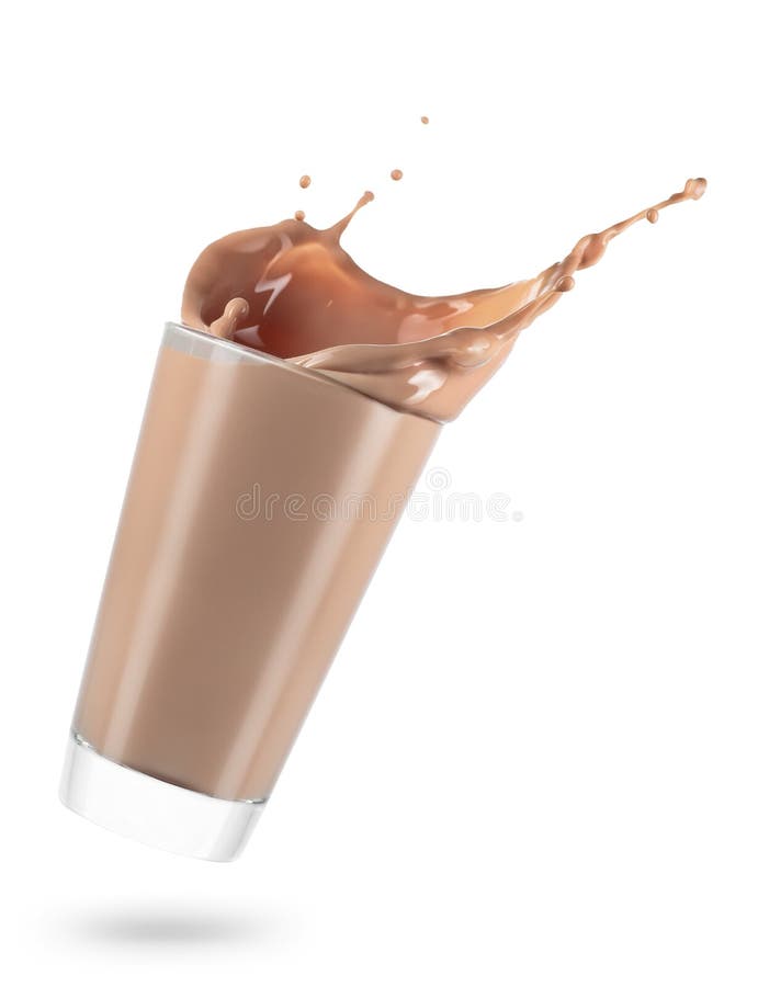 Glas omvallende chocolademelk stock afbeeldingen