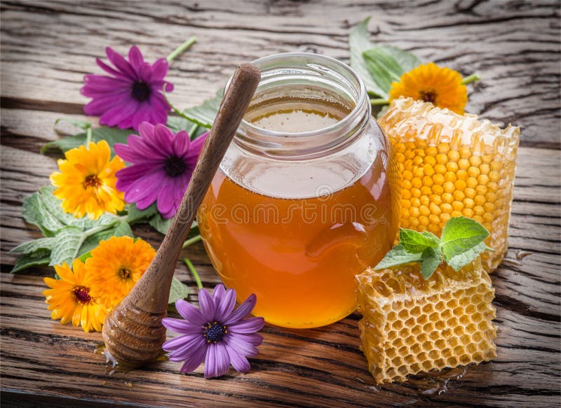 Glas Voll Frischer Honig Und Bienenwaben Stockfoto Bild Von Minze Bienenwachs 64114712