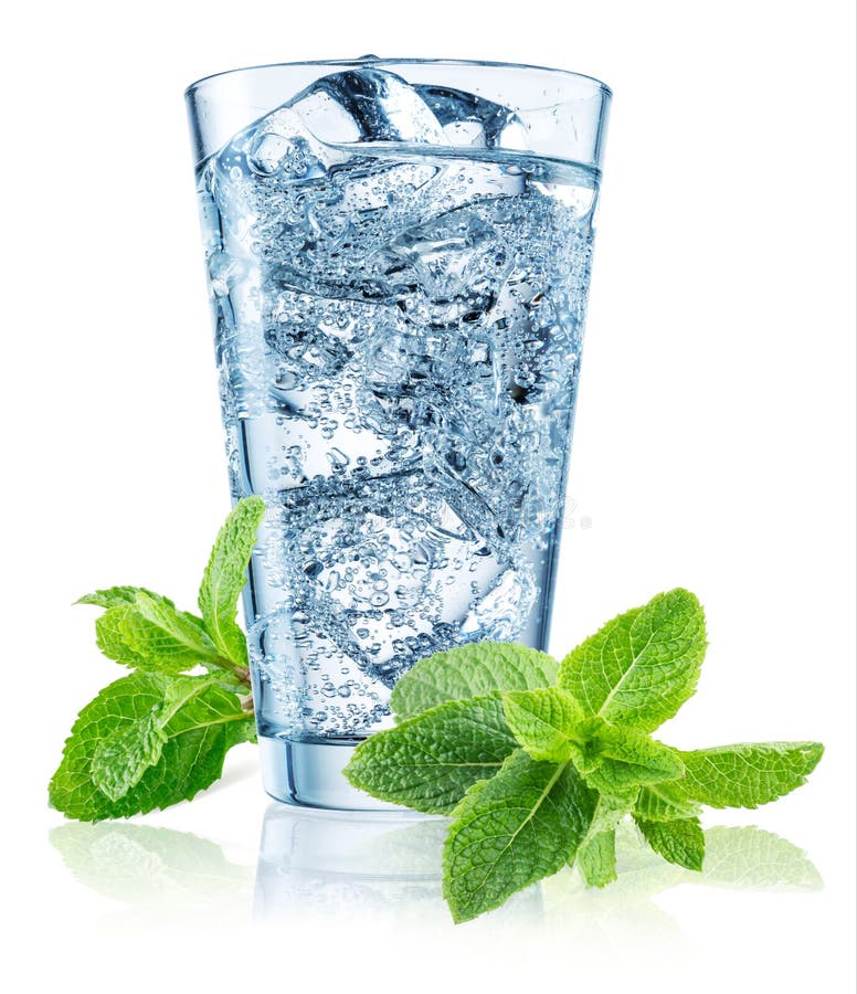 Glass of water with mint isolated on white background. Glass of water with mint isolated on white background