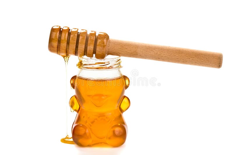Glasbär mit Honig nach innen stockbild Glasbär mit Honig nach innen stockbild