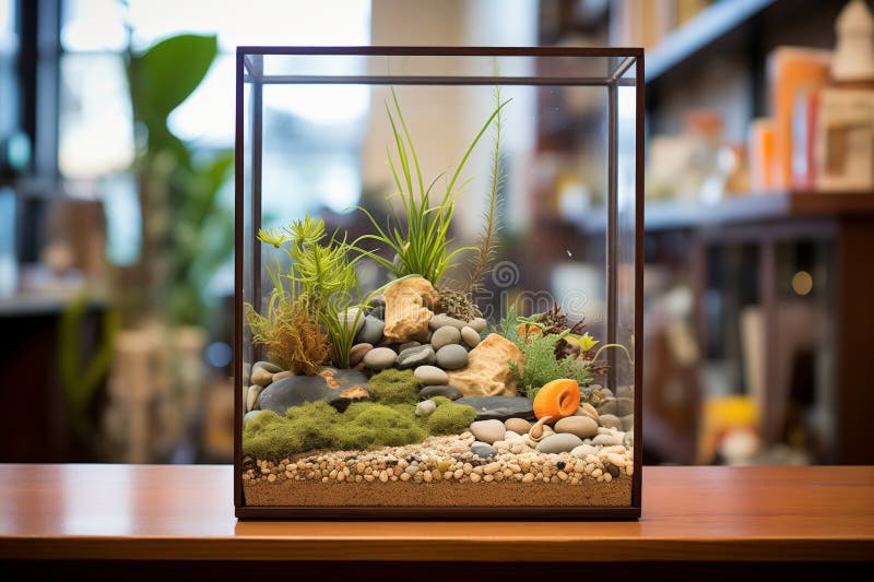 glass-cased terrarium displaying layers of soil, sand, pebbles, and plants, created with generative ai AI generated. glass-cased terrarium displaying layers of soil, sand, pebbles, and plants, created with generative ai AI generated