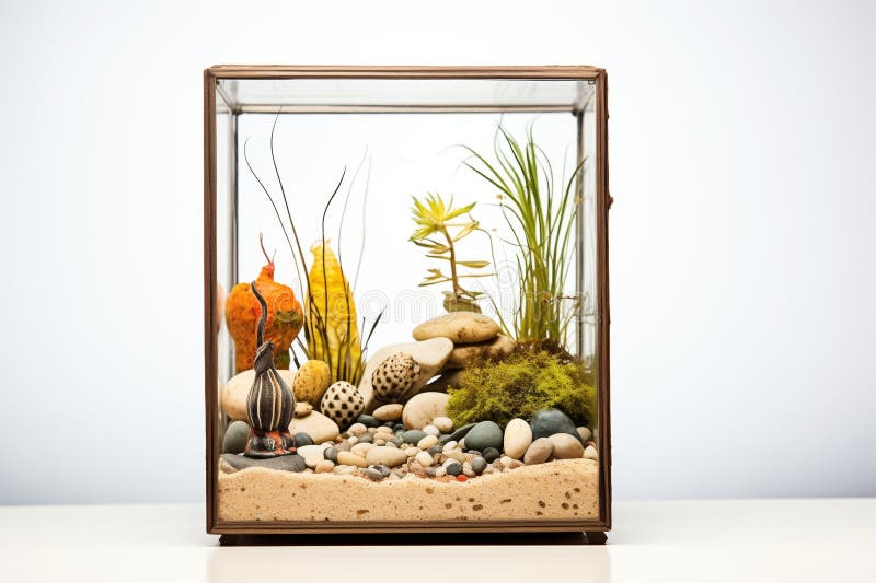 glass-cased terrarium displaying layers of soil, sand, pebbles, and plants, created with generative ai AI generated. glass-cased terrarium displaying layers of soil, sand, pebbles, and plants, created with generative ai AI generated