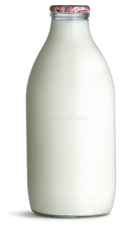 Glasflasche des altmodischen Pints Milch auf einem Weiß stockbilder