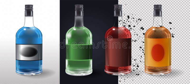 Glasflaskor eller vektorikoner för glasvaror på genomskinlig bakgrund Flaska av vinäger av glas med plastlock och blankprov stock illustrationer Glasflaskor eller vektorikoner för glasvaror på genomskinlig bakgrund Flaska av vinäger av glas med plastlock och blankprov stock illustrationer