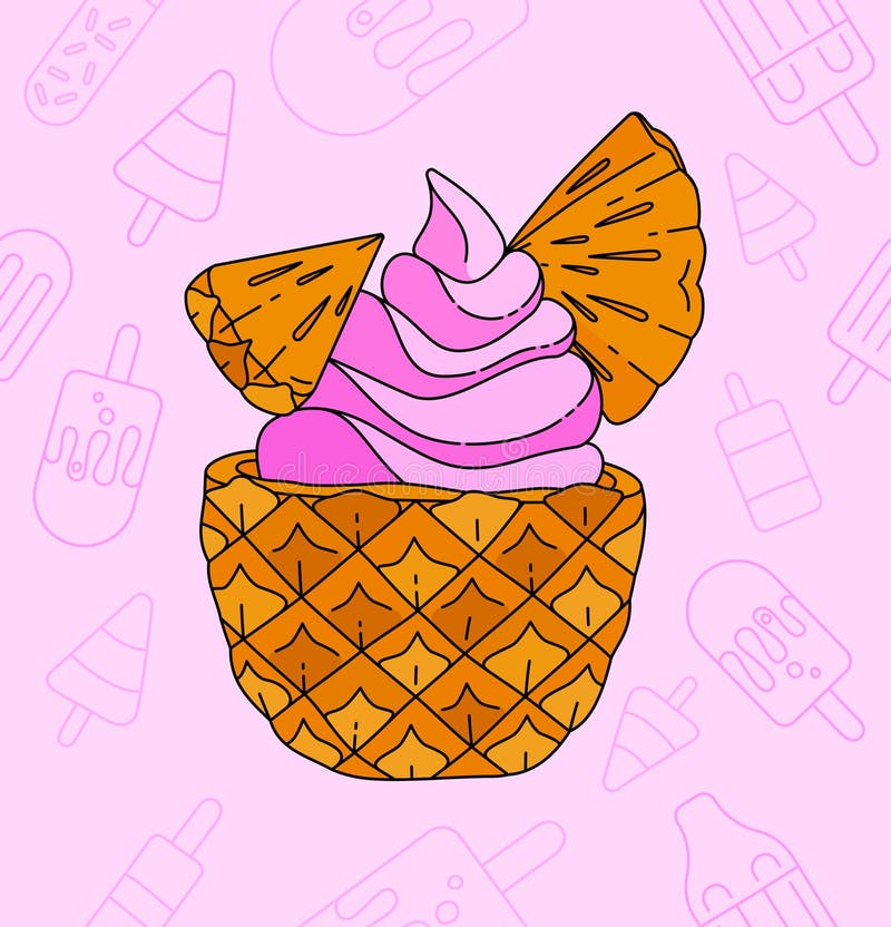 Glasgrädda från rosa jordgubbar med färska orange ananasbitar som ger en söt och fräschande sommarstrand. royaltyfri illustrationer