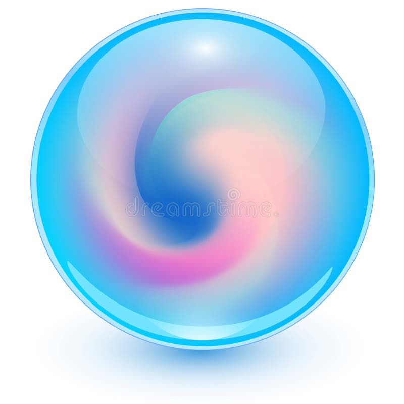 Glaskula med abstrakt spiralform inuti blå glansksfär med intressant marmormönster vektor illustrationer
