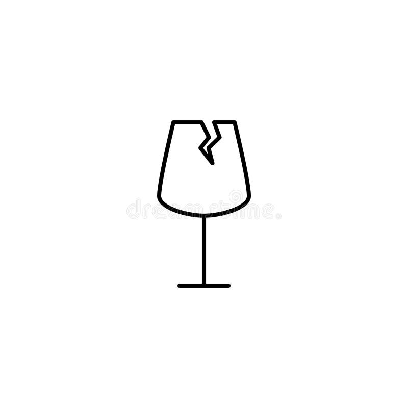 Cracked Red Wine Glass Icon on White Background. Simple, Line