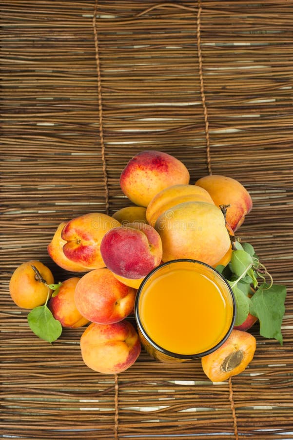 Glass Apricot Juice and Fruits Black Isolated. Stock Image Image of