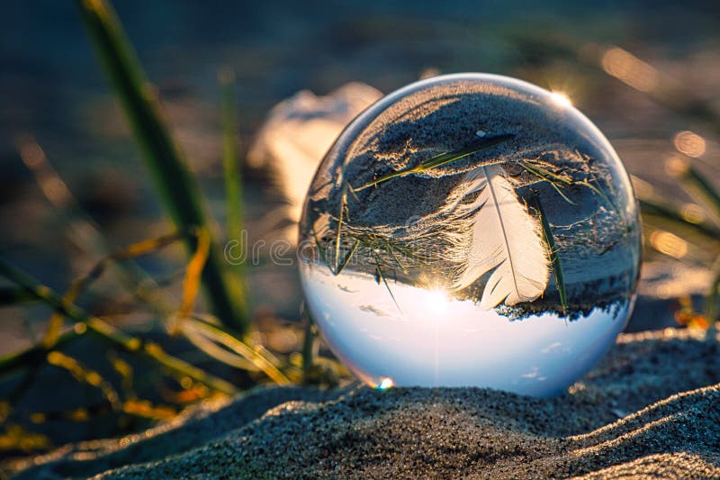 Glass Ball on Beach, Capturing the Landscape in the Glass Stock Photo Image of ball, idyll