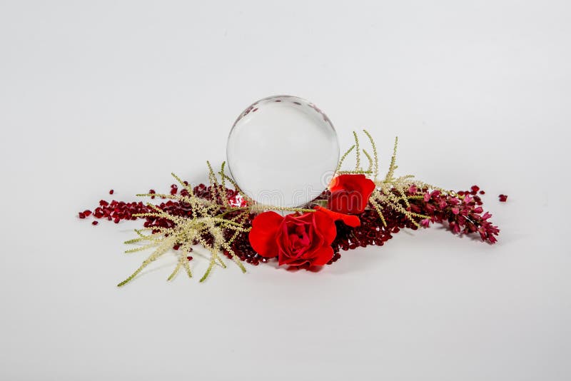 Glass Ball Red Rose And Red Beads Stock Image - Image of wreath, beads ...
