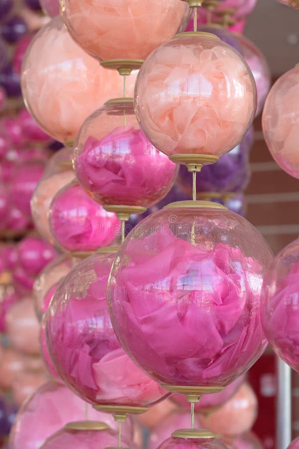 Glass Balls with Colored Fabric for Interior Decoration Stock Photo